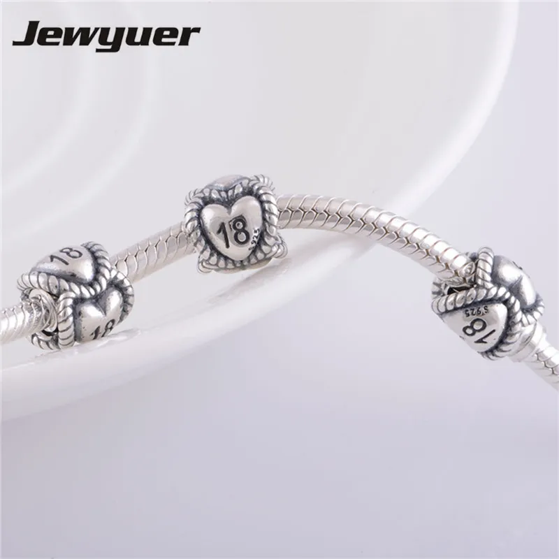 Fits European brand Bracelets DIY Making 925 Sterling Silver Jewelry Heart Number 18 Charms pendants for jewelry making MN0655