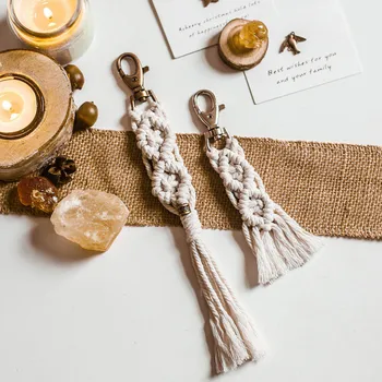 

Macrame Woven Keychains Tassel Keychains For Women Boho key Holder Keyring Macrame Bag Charm Jewelry Gift for Friends