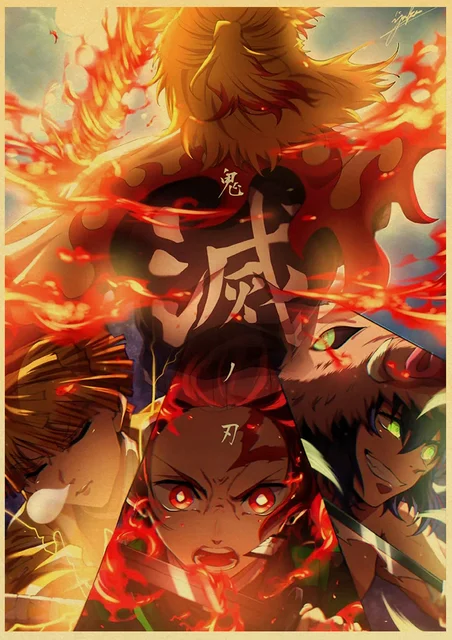 Filme em quadrinhos japonês Demon Slayer Mugen Train Anime Poster Kimetsu  no Yaiba : Mugen Ressha-galinha Arte Pintura Adesivos de parede - AliExpress