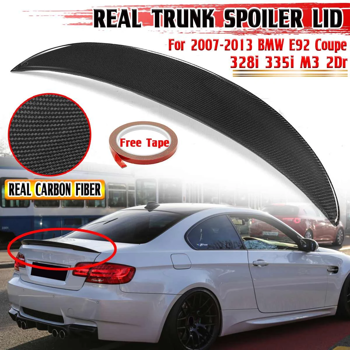 Carbon Fiber High Kick Trunk Spoiler For BMW E92 Coupe 328i 335i M3