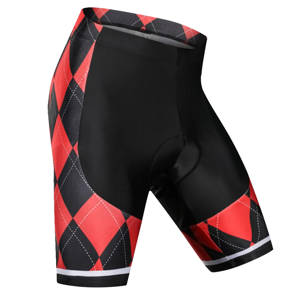 Comfortable 80% Polyester + 20% Spandex Black and Red Grid Summer Cycling Shorts for Outdoor Sports