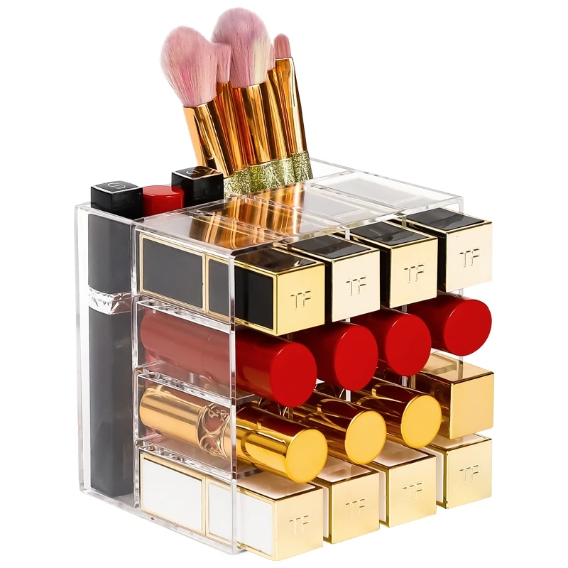 

Transparent Lipstick Storage Box Acrylic Makeup Organizer Cosmetic Display Stand Lipgloss Holder Make up Brush Tools box