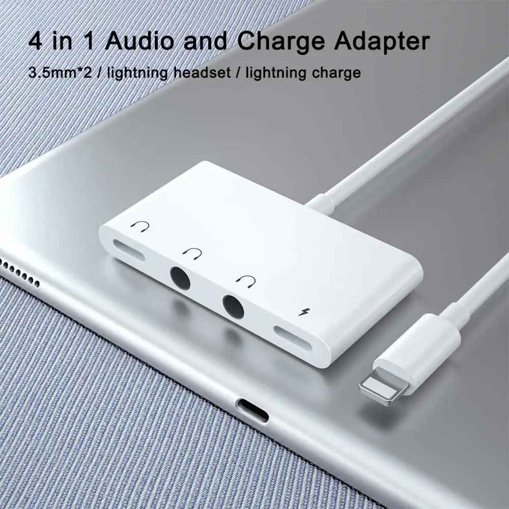 Lighting to 3 5mm Jack Adapter Dual Headphone 4 In 1 Audio Charging Splitter for Phone 11 11Pro XS 8 Plus 7 7