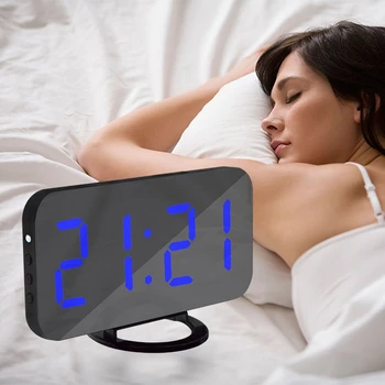 

Digital Alarm Clock LED Mirror Clock Multifunction Snooze Display Time Night LCD Light Table Desktop USB Cable