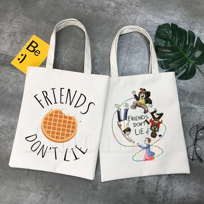 

Stranger Things Friends Do Not Lie Canvas Shoulder Bag Canvas Tote Eco Shopping Bag Canvas Tote Bag Casual HandBag Daily Use