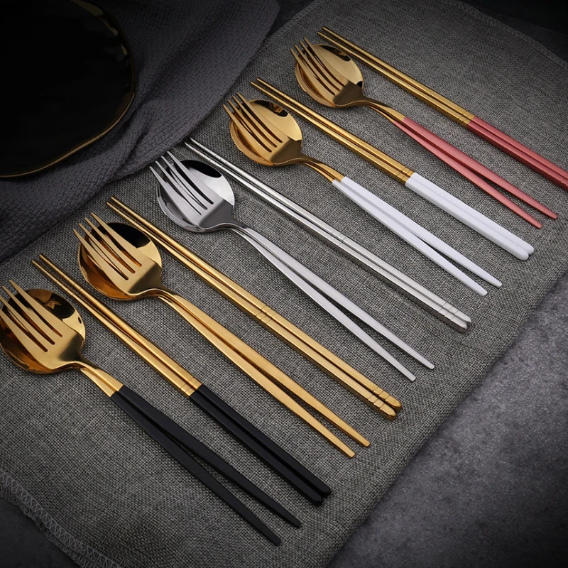 4Pcs/set Black Cutlery Set Stainless Steel Dinnerware Set Gold Flatware Fork Knife Spoon Wedding Silverware Set Drop Shipping