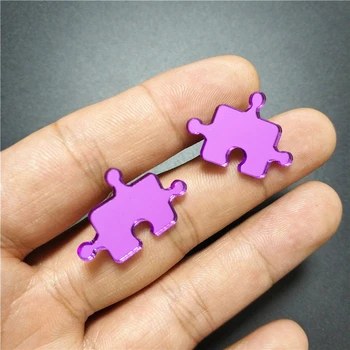 Blocks Puzzle Stud Earrings for Women Mirror Purple Mosaic Girls Kids Fashion Party Jewelry Accessories