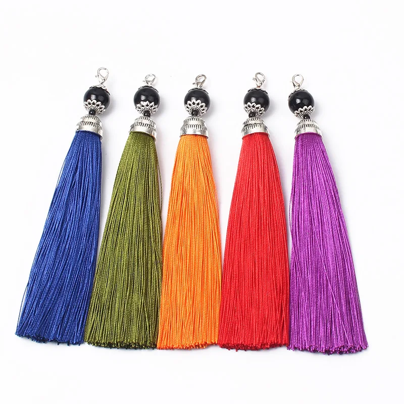 

5pcs Round End Caps Silk Tassels 7cm Earrings Charm Polyester Satin Tassels for DIY Jewelry Making Lobster Clasp Tassel Pendant
