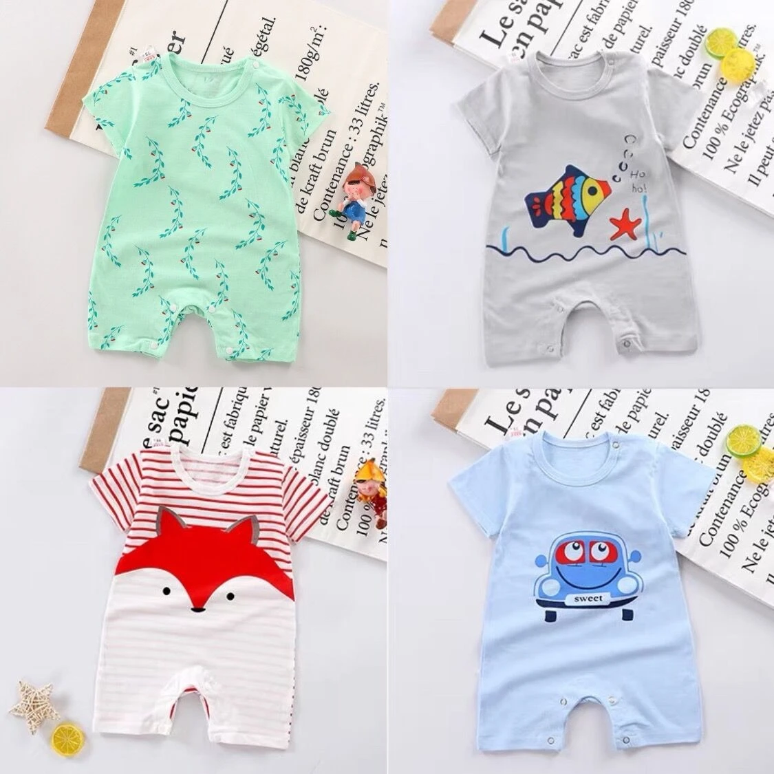 Newborn Baby Girls Boys Romper Toddler Kids Jumpsuits Infant Cotton Short Sleeve Climbing Clothes Baby Unisex Clothing Summer customised baby bodysuits