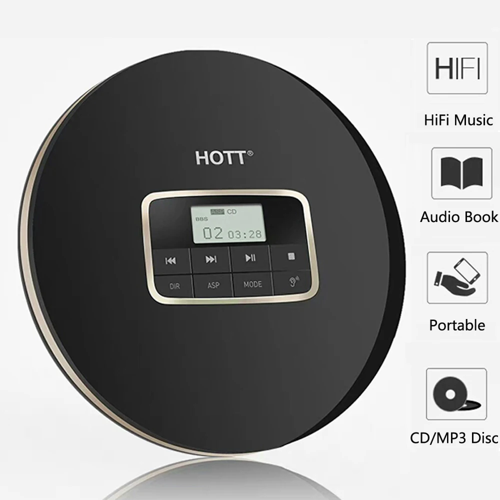 Портативный CD-плеер HOTT511, персональный компакт-диск, cd Walkman, звуковые эффекты включают плоский/BBS/Pop/Jazz/Rock/classic