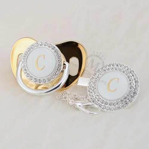 MIYOCAR шикарное имя инициалы буквенные C креативный bling соска и пустышка Клип Набор BPA бесплатно пустышка bling baby shower подарок LC-1 - Цвет: LC--8-1   0-6M