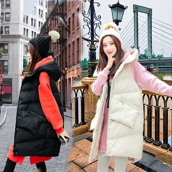 

Big Pockets Korean Fashion Hooded Women Vest Parka jacket Winter Sleeveless Ladies Loose Casual Coat Cotton Clothing f1445