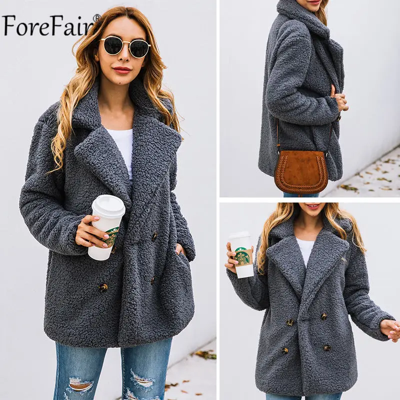 Forefair меховое пальто из искусственного меха 3XL Карманный Женский Зимний офисный плюшевый розовый пуговица плюшевый оверсайз пальто куртка