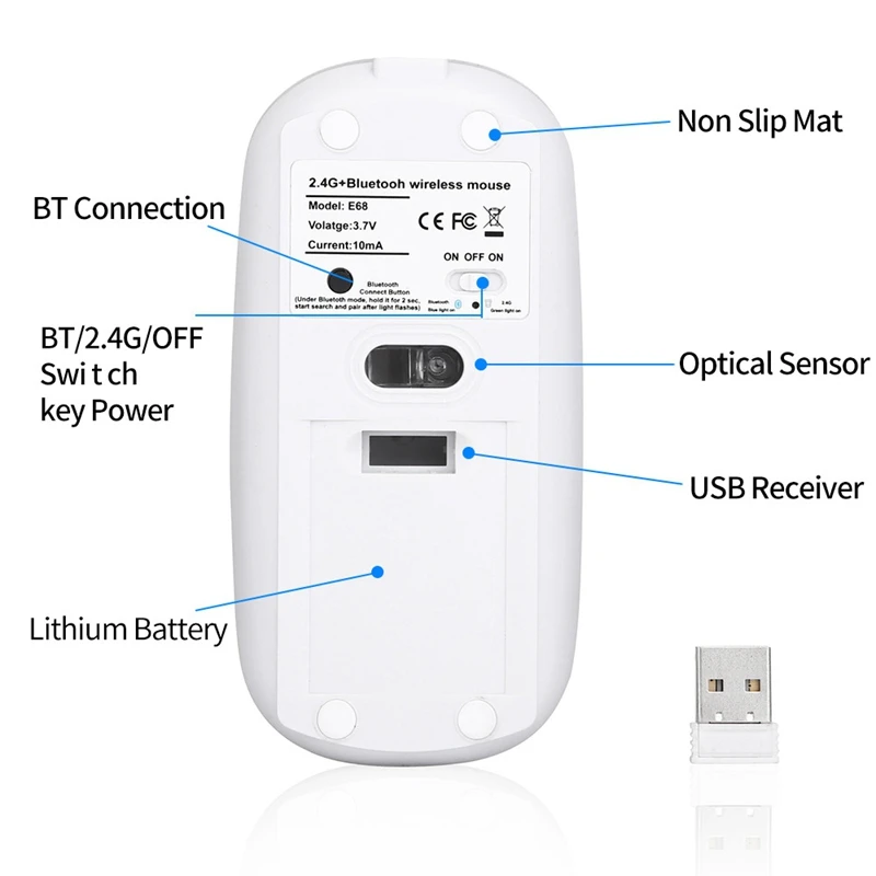 2 шт перезаряжаемая Беспроводная Bluetooth 4,0+ 2,4G двойной режим 2 в 1 Зарядка мышь 1600 точек/дюйм ультра-тонкий эргономичный портативный оптический M