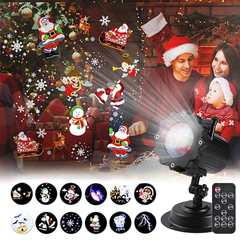 

12Patterns Christmas Laser Projector Lamps Outdoor Garden Lawn Lamp Santa Claus Animation Effect for New Years Xmas Decoration