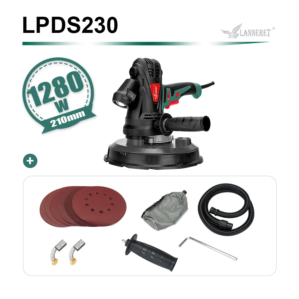 1280W LANNERET электрический шлифовальный станок для гипсокартона, полировальная машина для стен 1280 Вт/850 Вт, шлифовальный станок для сухих стен, полировщик с переменной скоростью, светодиодный светильник без пыли - Цвет: 1280W
