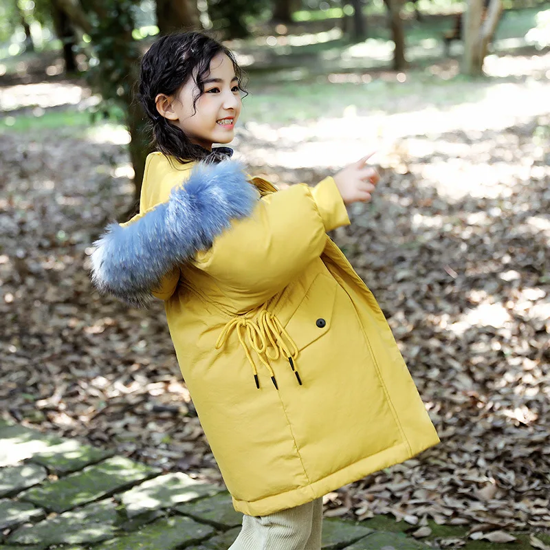 

Girls Thick Down Coat Winter 2019 New Children's Coat Duck Down Feather Girls Korean Version Long Jacket Real Fur 120-160cm kids