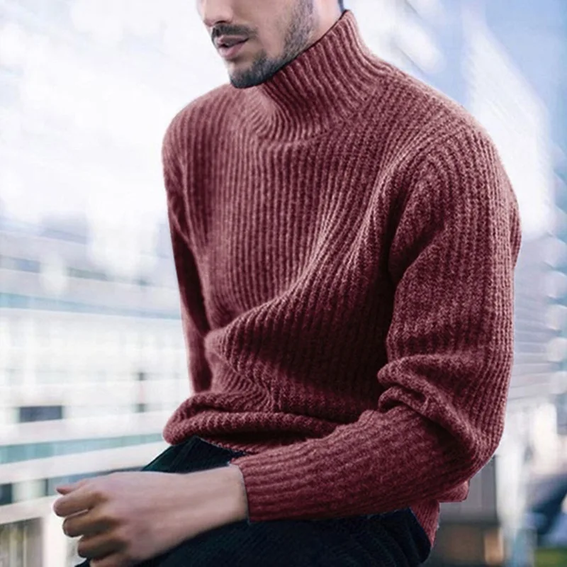 2019 autumn and winter new men's sweater pullover high collar long sleeves expanded sweater men's casual solid color sweater
