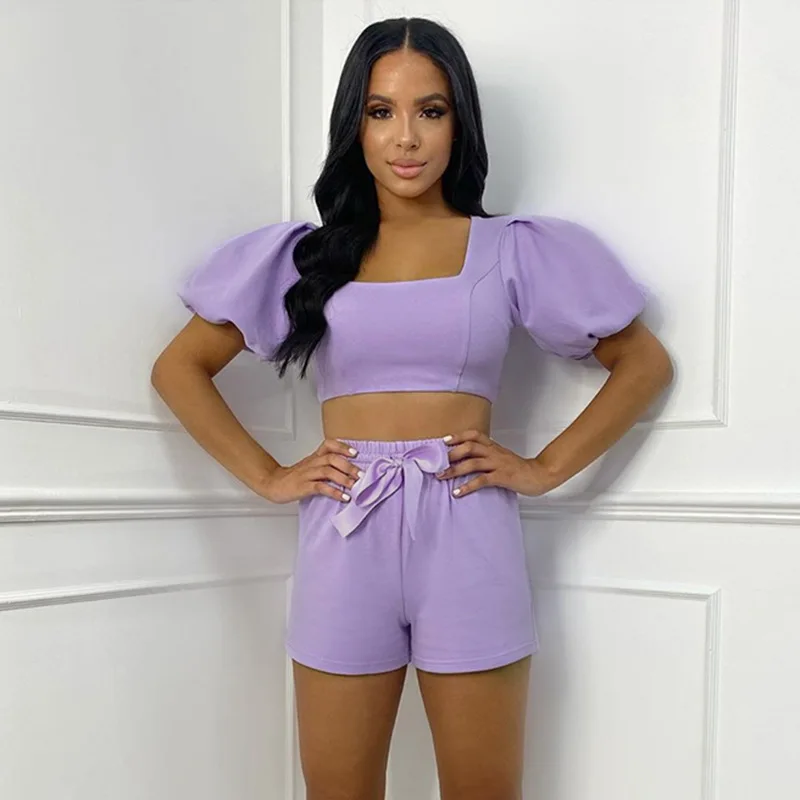 Женский комплект из двух предметов Fuedage однотонный укороченный топ с рукавами