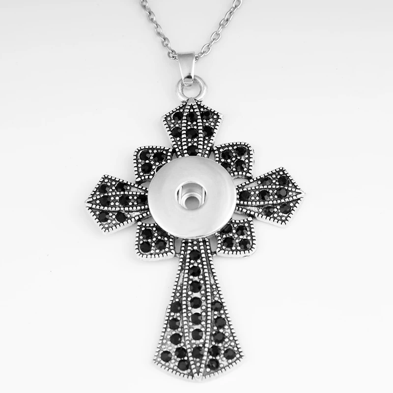

2019 New cross Rhinestone 18mm Snap button jewelry DIY Necklace NA225