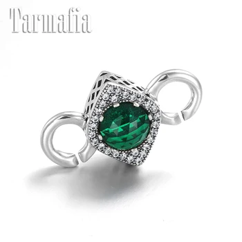 

925 Sterling Silver Lake Green CZ Crystal Charm Connectors for Jewelry Making Rubber Bracelet DIY Jewelry Findings Charms