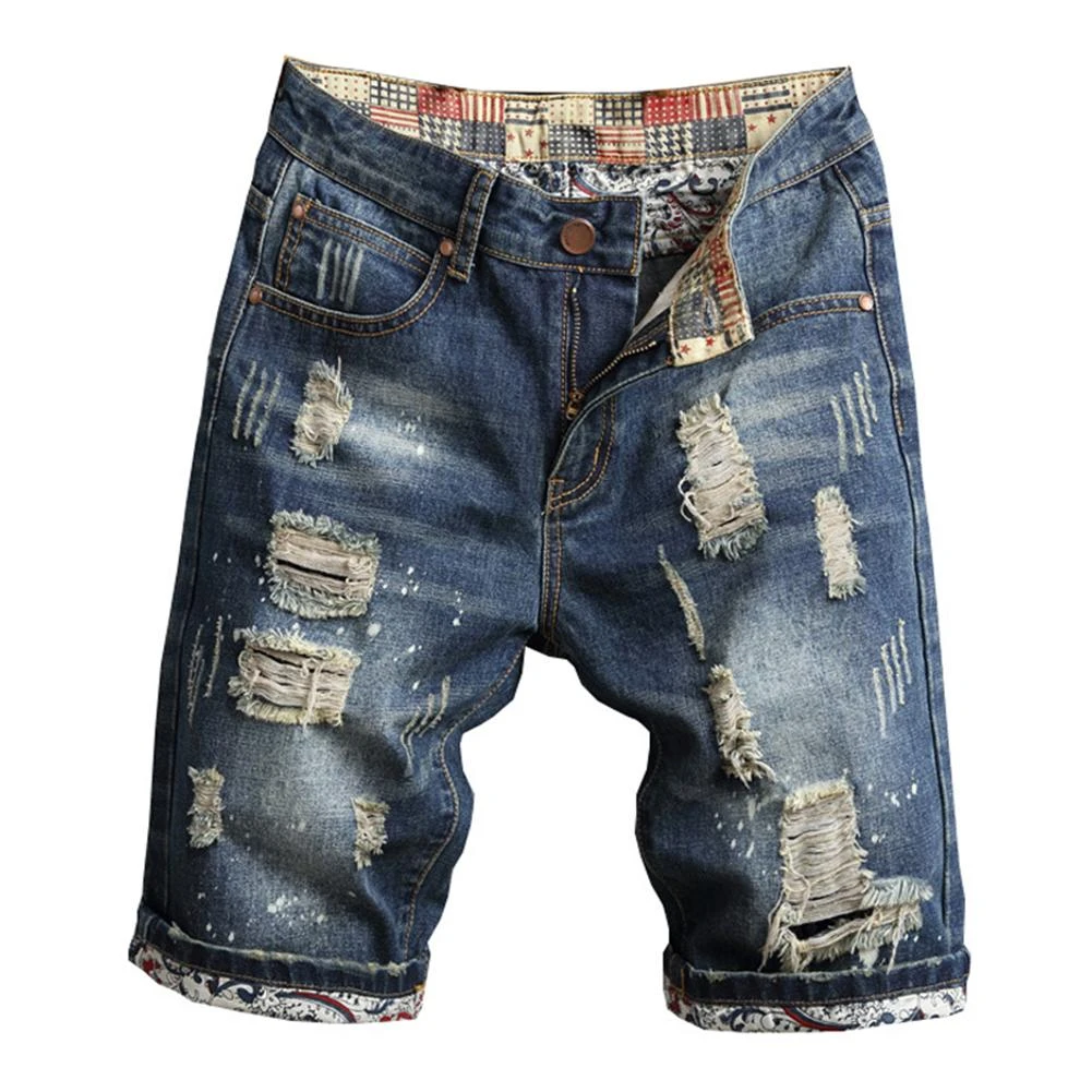 Pantalones cortos vaqueros rasgados Retro de verano para hombre, Vaqueros con agujero de talla grande 28 40, 5 pantalones - AliExpress