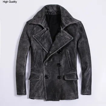 

Fashion genuine leather jacket men Vintage slim fit real leather coat cowskin turn-down collar solid men' jacket