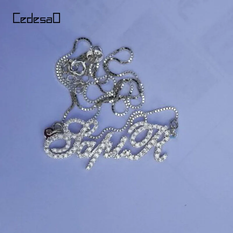 Кристалл кулон ожерелье с буквами для женщин Имя ожерелье с полный Циркон 925 Твердое Серебро