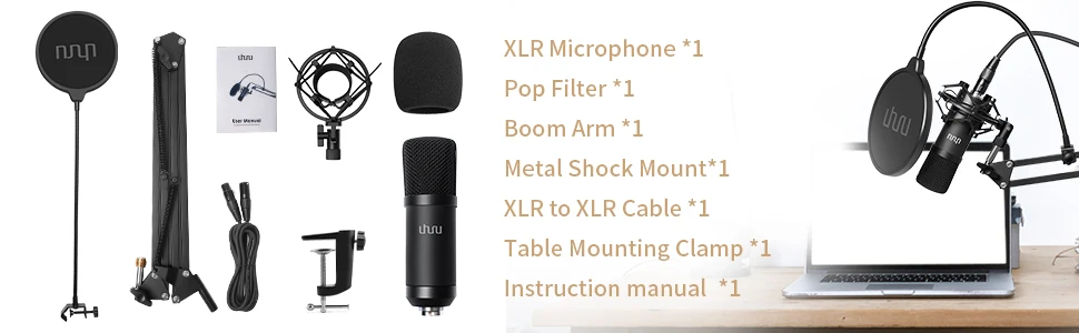 UHURU XLR конденсаторный микрофон профессиональный студийный кардиоидный микрофон комплект Подкаст потоковый микрофон для трансляции YouTube записи