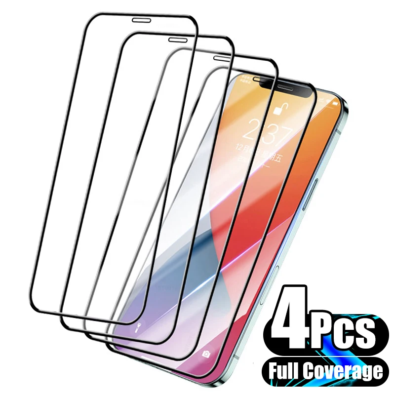 4Pcs Full Cover Protective Glass for iPhone 13 11 12 Pro Max Screen Protector for iPhone X XS Max XR 13 Mini Glass