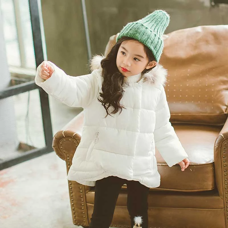 

Christmas Outerwear For Girls Winter 2019 New Fashion Warm Cotton Jackets Children Fur Collar Coats Girl Hooded Kids Clothes