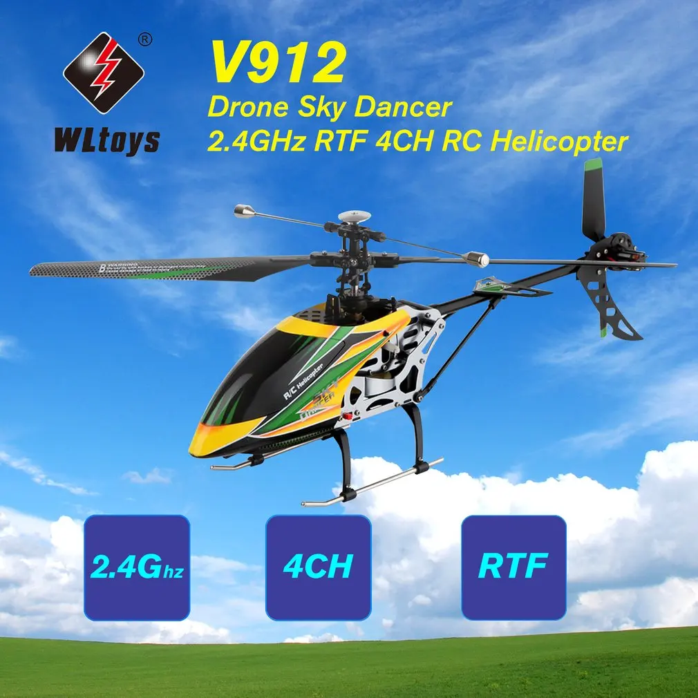 WLtoys V912 Дрон Небесный танцор летательный аппарат 2,4 ГГц RTF аэроплан 4 канала с одним лезвием RC вертолет с головной лампой