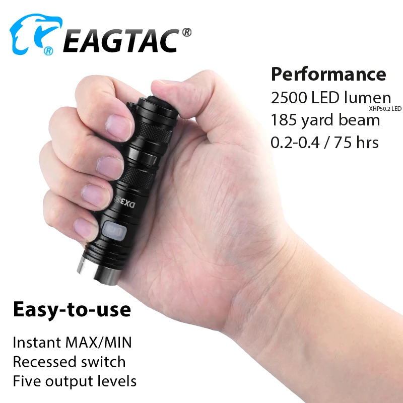 EAGTAC DX3B RC PRO USB Перезаряжаемый XHP50.2 2500LM супер мощный светодиодный карманный мини-фонарь EDC лампа 18350 в комплекте