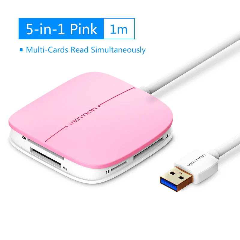 Vention все в 1 взаимный обмен данными между компьютером и периферийными устройствами 3,0 кард-ридер Мульти устройство чтения карт памяти USB TF для SD для CF для MS карта адаптер Поддержка 256 г - Цвет: New Pink 1m