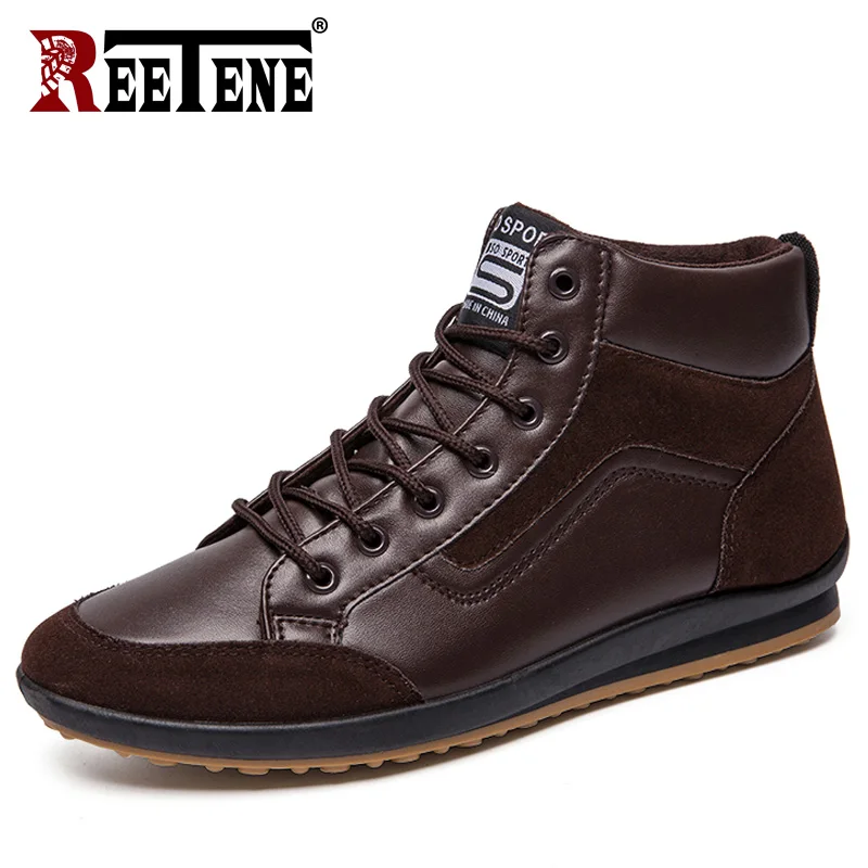 Reetene/ г. Новые мужские кожаные ботинки модные осенне-зимние теплые хлопковые мужские ботильоны мужская обувь на шнуровке мужская повседневная обувь