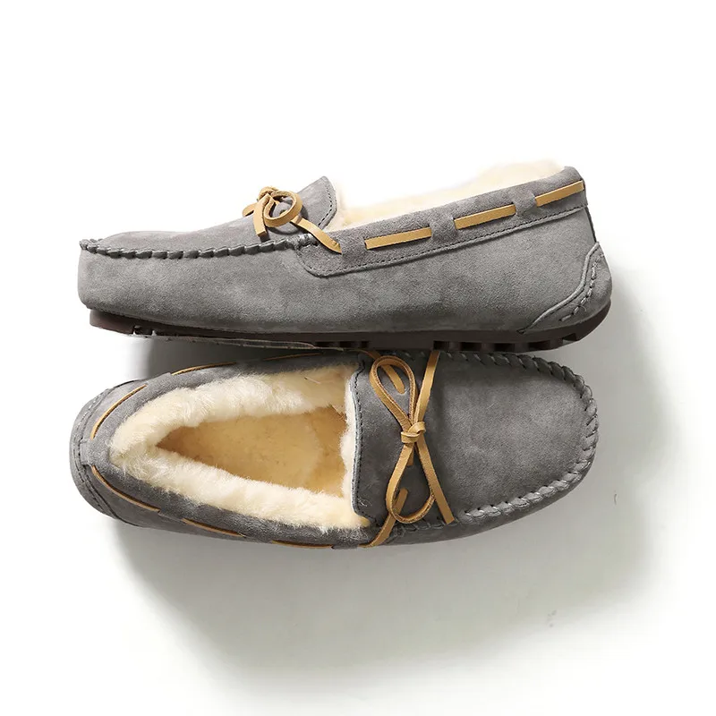 New Bow Wool Boots For Women Concise Slip On Casual Flat Shoes Woman Comfy Warm Runway Ankle Boots Natural Fur Winter Shoes - Цвет: gray as show