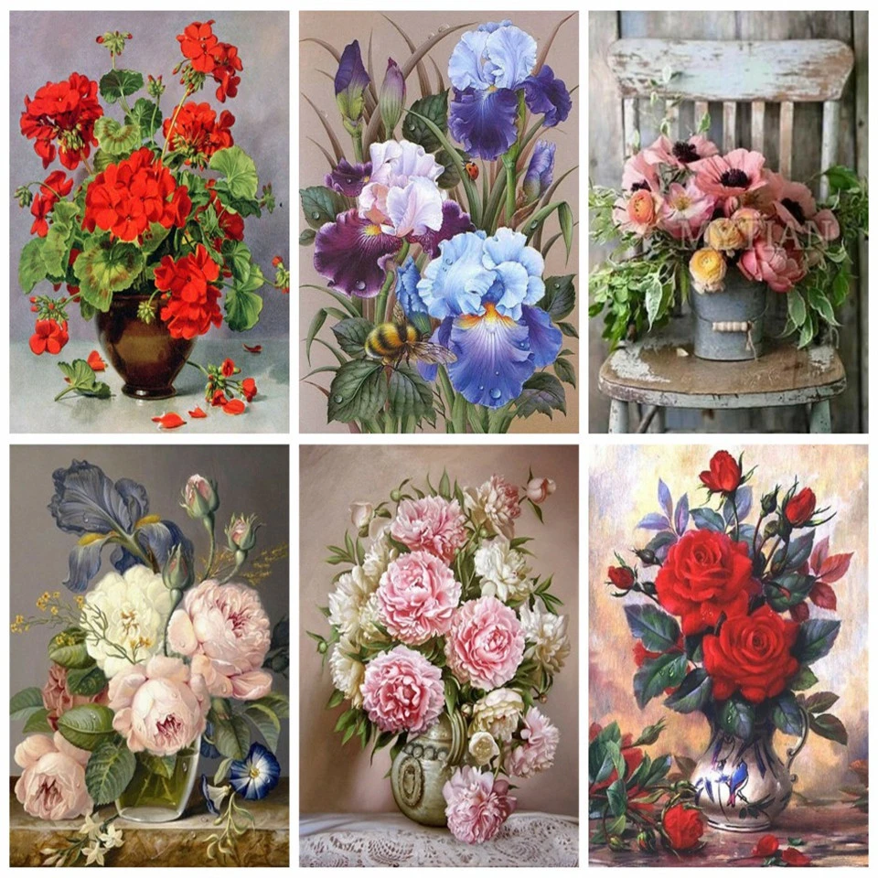 

AZQSD 5D Diamond Painting Flowers Full Kit Square/Round Drilling Diamond Embroidery Vase Sale DIY Needlework Home Decoration