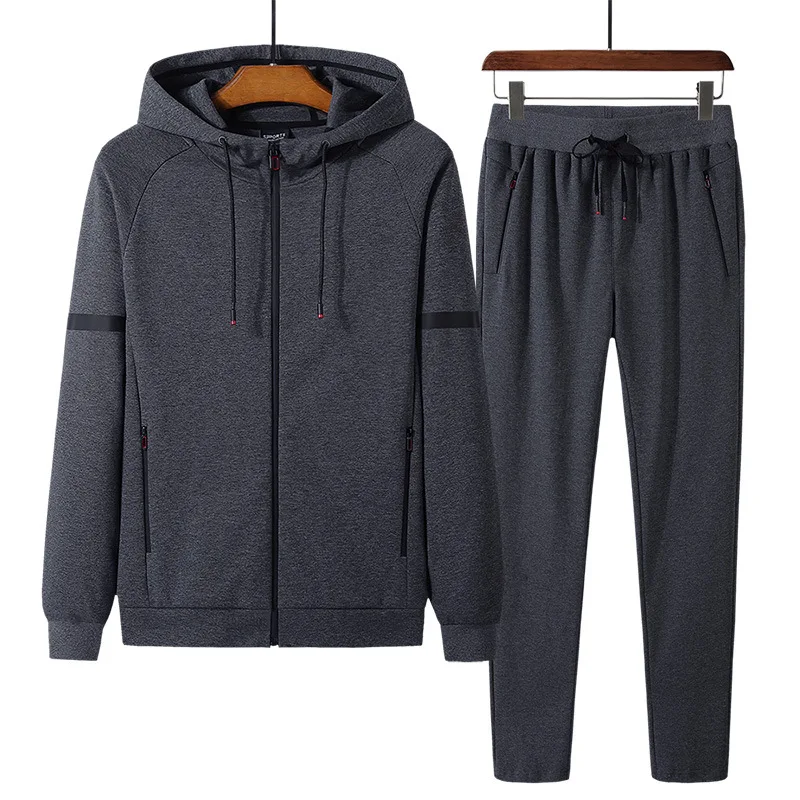 dark grey Straight Новое поступление, мужские повседневные толстовки, пуловер, хлопковый мужской спортивный костюм, толстовки с капюшоном из двух частей+ штаны, спортивные рубашки, осенне-зимний комплект - Color: dark grey Straight