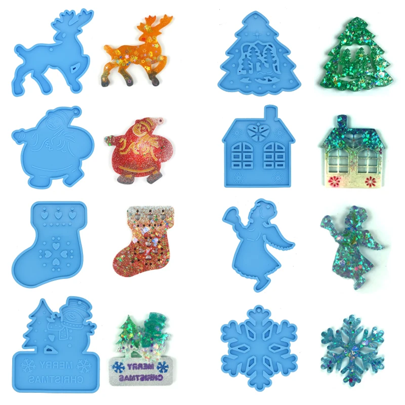 DIY Christmas Decoration Epoxy Resin Silicone Mold Elk Snowflake Christmas Tree Pendant Resin Accessories Keychain Resin Mold