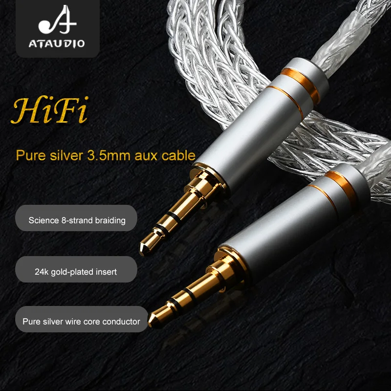 Cabo Hifi Pure Siver Audio 35 mm Hi-end 3.5 Macho Jack Alto-falante Fone de Ouvido do Carro Fio Aux Cordspeaker - Image 4