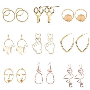 

1pair 9style Fashion Bohemian Punk Earrings Jewelry Face hand scissors pineapple geometr earring Best Gift for Women Girl E012