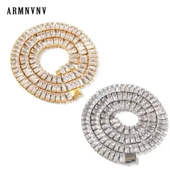 

ARMNVNV Hip Hop Bling Men's Square Zircon Necklace Gold and Silver Colors optional Senior couple jewelry gift