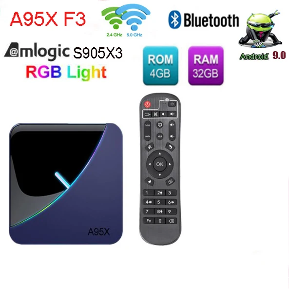 A95X F3 RGB светильник ТВ коробка Android 9,0 4 Гб 64 Гб оперативной памяти, 32 Гб встроенной памяти, процессор Amlogic S905X3 8K 60fps Wi-Fi Netflix Media Player A95XF3 X3 2GB16GB - Цвет: 4G 32G