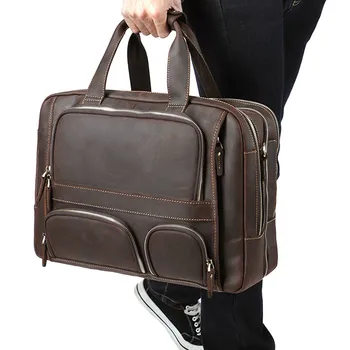 

New Natural Cowskin 100% Genuine Leather Men's Multifunctional Briefcase Large Capacity Business Shoulder Bag 17 Laptop Bag