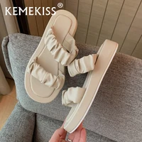 KemeKiss Women Sandals For Home Women Platform Shoes Solid Color Folds Slippers Outdoor Beach Fashion Footwear Size 33-40