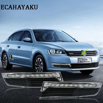 

2PCS ECAHAYAKU DRL Daytime Running Light with Yellow Turning Signal Light Night Blue Functions For Volkswagen Lavida 2013 2014