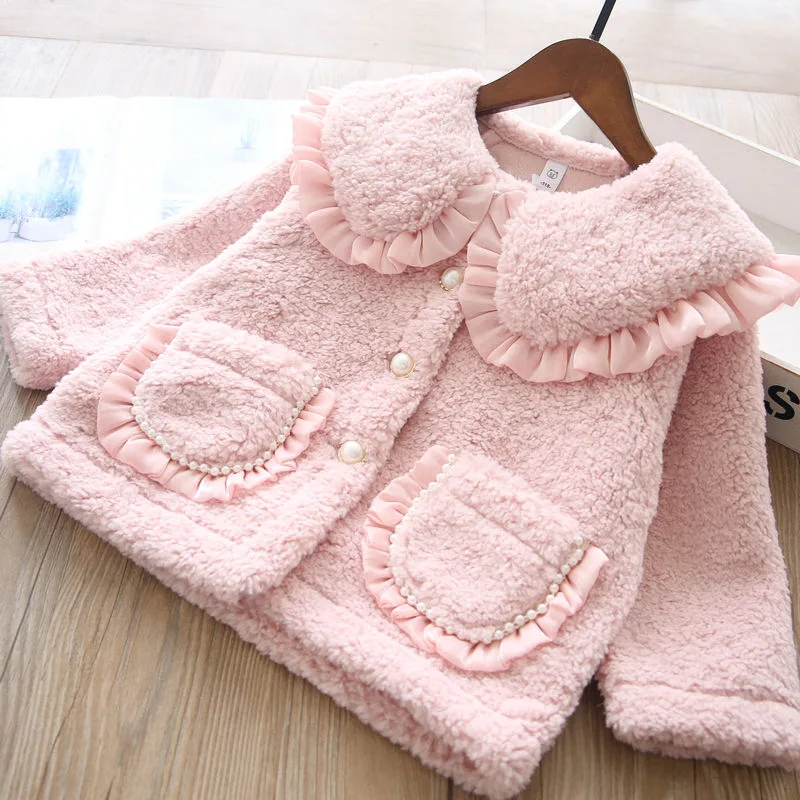 

Girls' Coat new Autumn and Winter Baby Kids fur Integrated Plush Coat Children's Winter Lamb Wool Cotton-Padded Coat 2-10Y