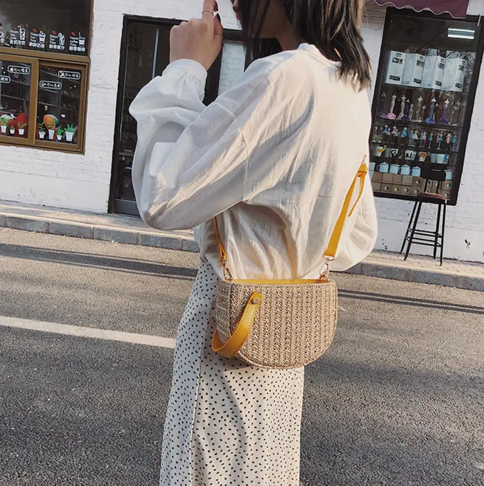

2019 Brand Women Vintage Beach Straw Bag Ladies Handmade Woven Rattan Messenger Handbag Summer Bohemian Crossbody Shoulder Bags