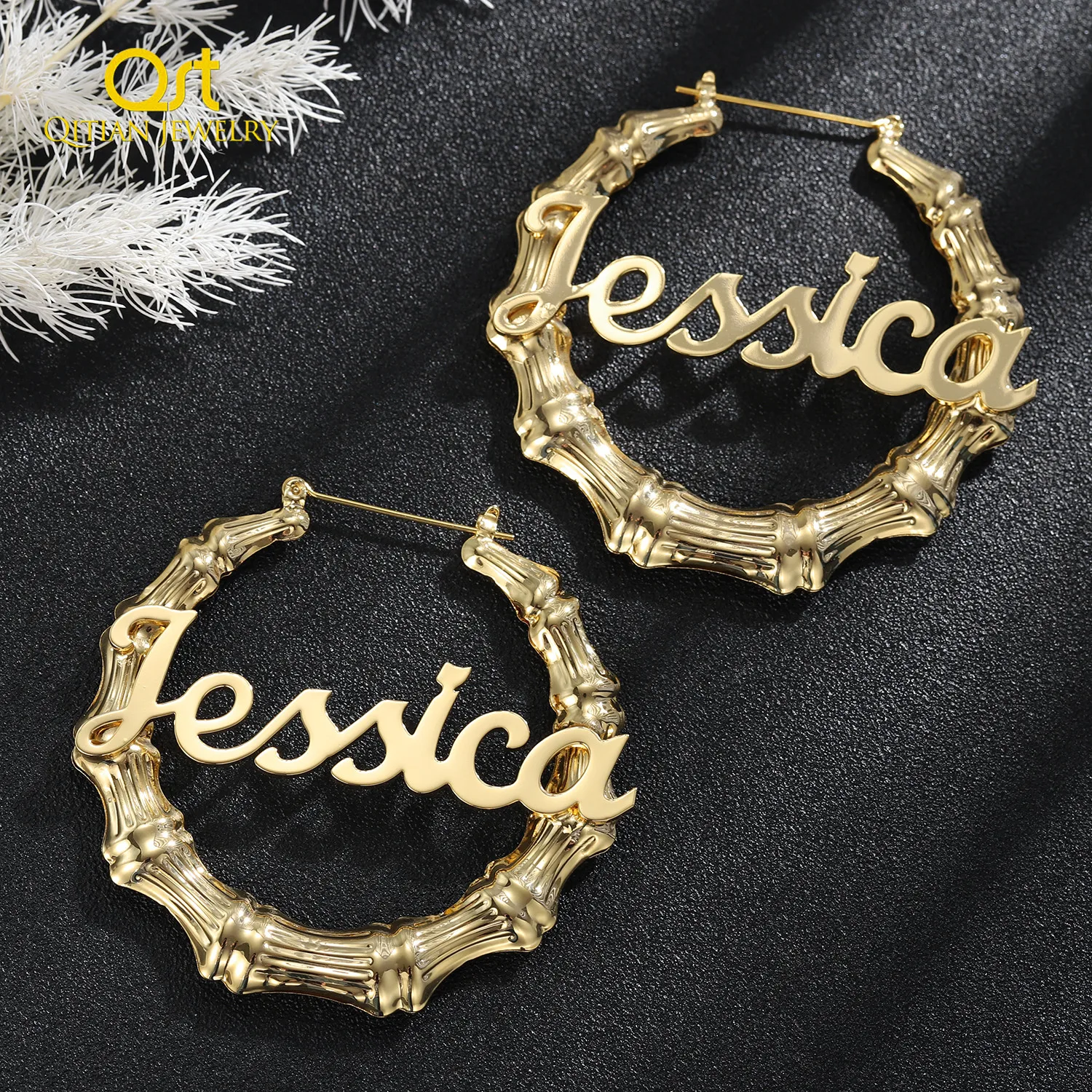 Custom Bamboo Hoop Earrings Image 4