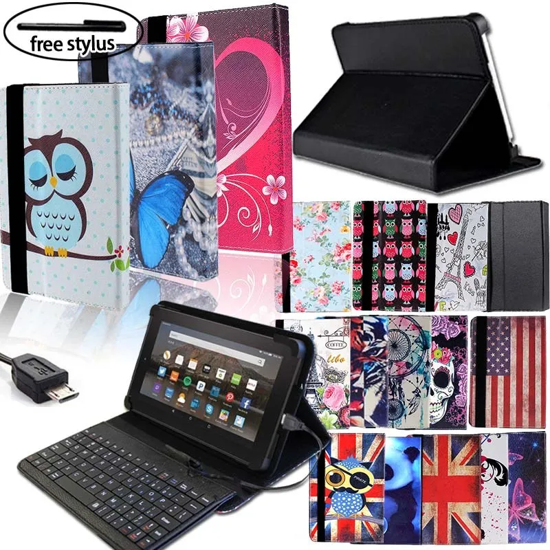 KK & LL для Amazon Fire 7 (5/7/9 Gen 2015 2017 2019 Release) с клавиатурой Alexa Micro USB + кожаный чехол книжка